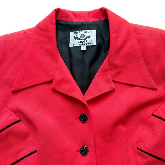 Vintage Entre Deux Red Blazer with Black Stripes, Size 6 Wool - Picture 3 of 8
